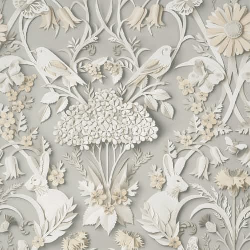Image of ** Sample Fine Decor Soft Grey Rabbit Butterfly Luxury Woodland Paste The Paper Wallpaper