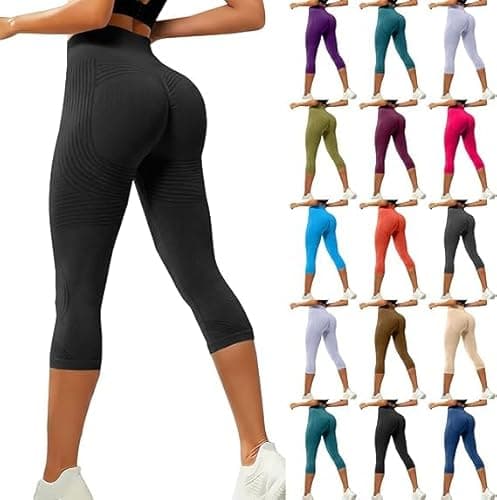 Image of Anti Cellulite Leggings 3/4 Length Capri Compression 3D Leggings for Women UK high Waisted Bum Lift Tummy Control Seamless with Resistance Band Body Running Workout Gym Sports czy Yoga Pants