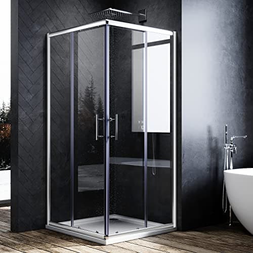 Image of ELEGANT 800 x 800mm Shower Enclosure Corner Entry Square Shower Cubicle Sliding Shower Doors