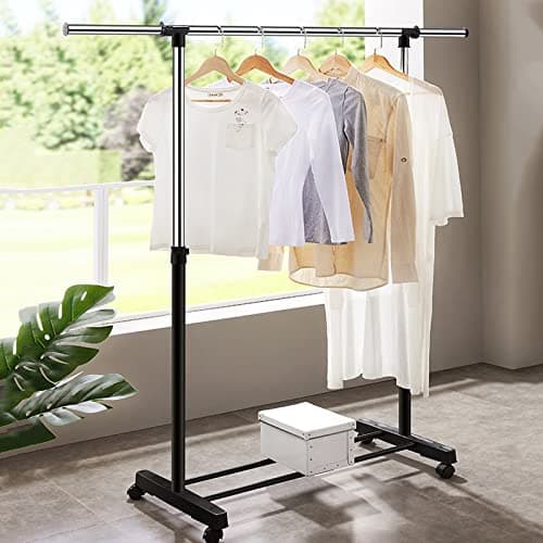 Image of Vivo Technologies Adjustable Mobile Tidy Clothes Coat Garment Clothing Hanging Rail Rack Clothes Rail Storage Stand Castors on Wheels