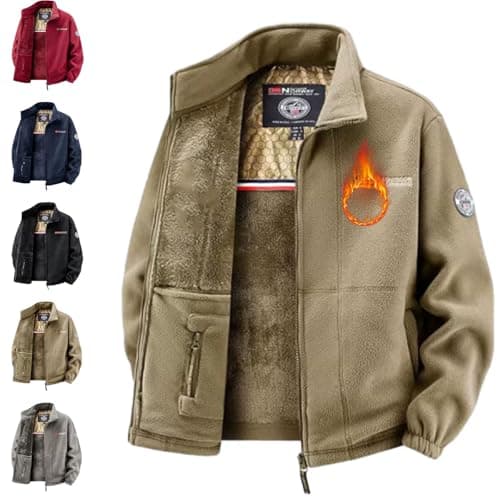 Image of GAGFDA Unisex Double-Layer Padded Warm Jacket,Men's Double-Layer Fleece Jacket Full-Zip Windproof Coat,Mens Polar 360 Fleece Jacket (Khaki,XS)