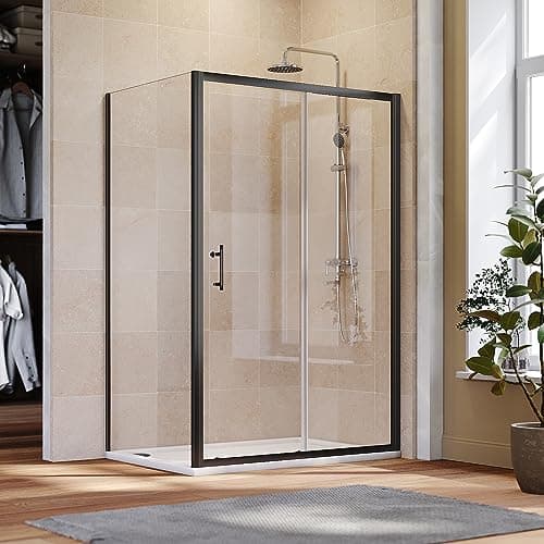 Image of ELEGANT 1000x700mm Black Sliding Shower Enclosure 6mm Tempered Glass Shower Cubicle Door + Side Panel