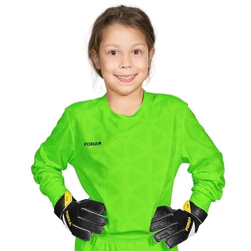 Image of FORZA Kids' Goalkeeper Long Sleeve Shirt | Youth Football Jersey with Quick-Dry Fabric - Ages 5-14 (UK, Age, 5 Years, 6 Years, Regular, Fluro Green)