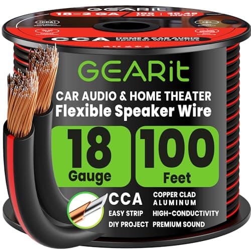 Image of GEARit 18 Gauge Speaker Cable 100ft / 30.48m, 2x1mm² Speaker Wire with Polarity Markings, 2-Conductor 18AWG CCA Audio Cable for In-Wall Home Theater, Car Audio Stereo, HiFi Surround Sound (Black)