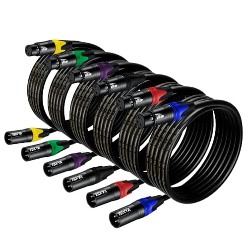 Image of EBXYA XLR Cable 2M 6 Pack - 3-Pin Balanced XLR Speaker Cable, Male to Female Multi-Colored Mic Cord for Mic Mixer Podcast, DMX