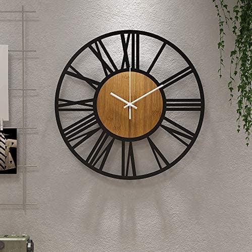 Image of HAITANG Large Wall Clocks,Silent,Non Ticking,Battery Operated Small Vintage Round Modern Wood Wall Clock for Living Room, Bedroom,Kitchen,Farmhouse,Office Decor-14IN(34cm, Black,Roman numeral)