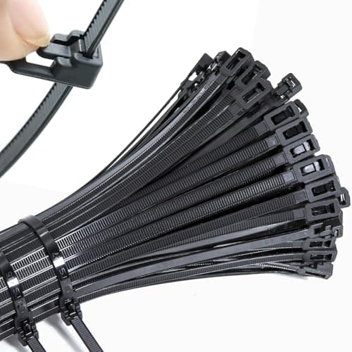 Image of MgcTolBox Black Reusable Cable Ties 200mm X 4.8mm Nylon PA66 Material Self Locking Zip Ties for Home, Office, Outdoor - 100 Pack
