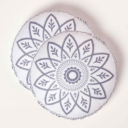 Image of HOMESCAPES Set of 2 Outdoor Cushions Waterproof, Henna Round Filled Garden Cushion, Hypoallergenic Polyester, Decorative Pillows for Indoor & Outdoor Patio, Benches & Sofa - 40cm