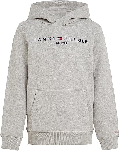 Image of Tommy Hilfiger Kids’ Unisex Essential Hoodie, Grey (Light Grey Heather), 8 Years