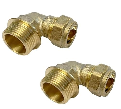 Image of UKDD® 15mm Compression by 3/4" BSP Brass Male Iron Elbow 90 Bend, 15mm x 3/4" Adaptors Bend - WRAS Approved - Pack of 2
