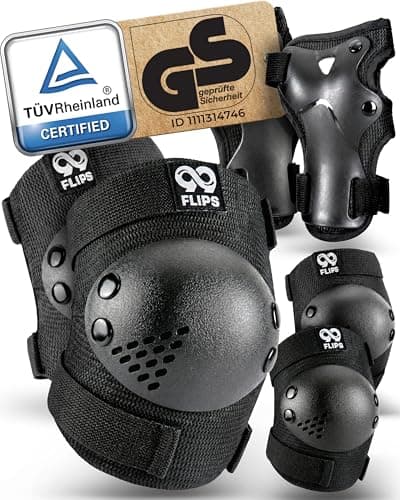 Image of 99FLIPS Knee Pads for Kids - Kids Knee and Elbow Pads for Children - Wrist Guards - RISE - Size XS - BLACK - Skateboard, Scooter, Inline Skates