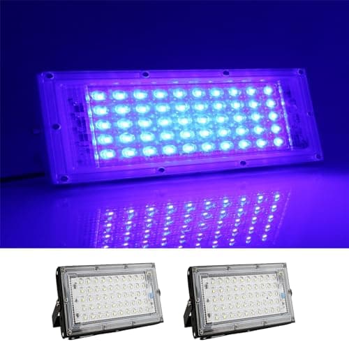 Image of MODOAO Flood Lights Outdoor, 2 Pack 50W 4800LM Blue LED Exterior Light, IP66 Waterproof Outdoor Flood Light, AC 220V Wiring Work Light for Party, Stage, Yard, Garden, Garage, Lawn, Court