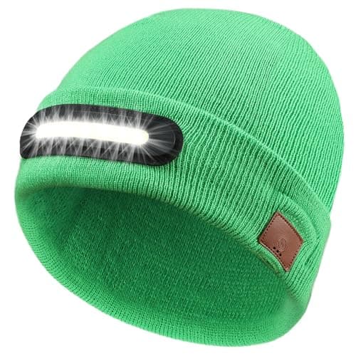 Image of RANCOVY LED Beanie with Light, Unisex USB Rechargeable Headlamp Beanie Flashlight Beanie Hat for Men Women Green
