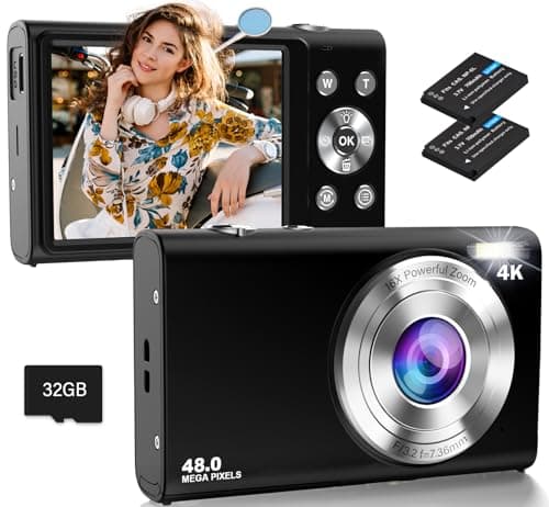 Image of Digital Camera, 4K Autofocus Compact Camera with 32G SD Card HD 48MP with 2.8" Large Screen, 16X Digital Zoom, Portable Mini Camera for Photography, Suitable for Kids,Adult,Beginners(Black)