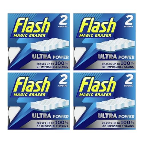 Image of Flash Magic Eraser Sponge | Ultra Power Magic Sponge | Cleans Walls, Bathrooms, Kitchens, Countertops and even Sneakers | 4 x 2 Pack of sponges