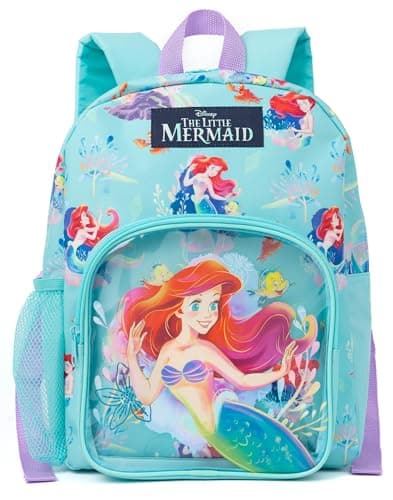Image of Disney The Little Mermaid Kids Backpack | Girls Ariel Blue Sea-Themed Rucksack with Adjustable Straps | School, Travel, Sports or Day Bag | Princess Character Luggage | Official Merchandise