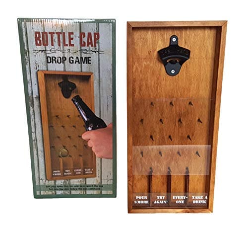 Image of Dondor Tic Tac Toe Shot Glass Drinking Game, Beer Bottle Opener Cap Game, His & Hers Wine Cork & Beer Cap Shadow Box (Bottle Cap Drop)