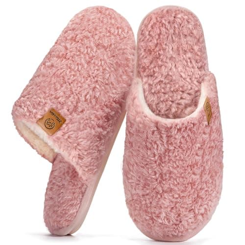 Image of Misolin Slipper Womens Men Ladies With Memory Foam Cosy Plush Lined Warm Slip-on Soft Non-Slip Comfy Winter House Shoes Indoor Outdoor,Pink 3.5/5 UK=CN 270mm