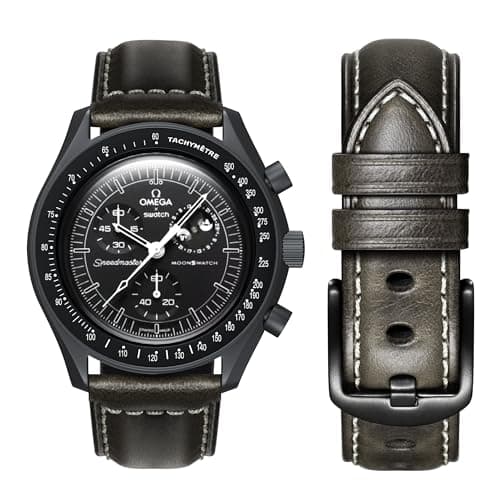 Image of Stanchev Strap for Omega Swatch Moonwatch,Leather Strap Compatible with Omega X Swatch 20mm Watch,Quickly Realese Swatch Omega Moonswatch Watch Replacement Strap Men Women (for 20mm watch, Black)