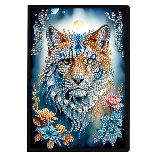 Image of JISHSHAY Diamond Art Notebook Journal Diamond Painting Note Book Gem Art Sketchbook Gem Painting Blank Notebook Mosaic Kits for Adults Diary with Special Shaped Drills 14.5×21cm/5.7×8.26in Tiger