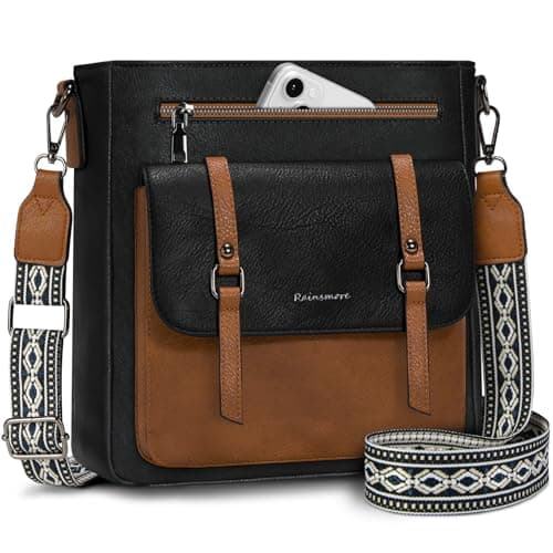Image of RAINSMORE Cross Body Bag Women Soft PU Leather Women's Cross-body Bags Medium Crossbody Bags for Women Handbags & Shoulder Bag with Adjustable Wide Straps Black and Brown