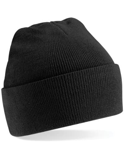 Image of Beechfield - B45 Black Classic Cuffed Beanie Hat - Unisex Winter Hat, Classic Knit and One Size Beenie Hat - Double Layer