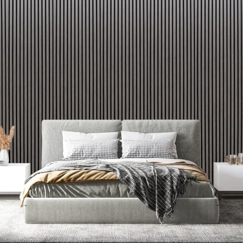 Image of Acoustic Wall Panel Slat Design Decorative Panelling Grey Oak Shade 2400 x 600mm Sound Absorbing 3D Feature Wall