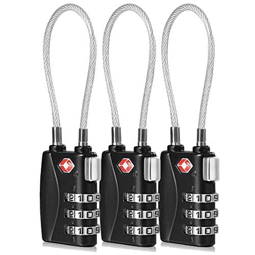 Image of CFMOUR Luggage Locks - 3-Dial TSA Approved Suitcase Locks with Flexible Cable, Security Travel Combination Padlock for Suitcases Luggage Case Bag Code Lock - Black (Pack of 3)
