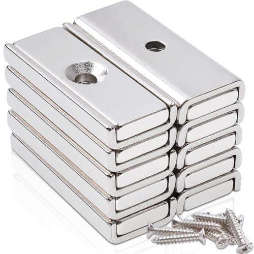 Image of 10 Pack Neodymium Magnets Strong, 30x13.5x5 mm Small Rectangular Rare Earth Magnets with Hole and Screws, Countersunk Industrial Pot Magnet Strips