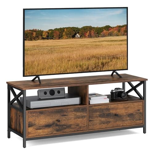 Image of VASAGLE TV Cabinet TV Unit for 55-Inch TV, Living Room, with 2 Drawers, 2 Storage Shelves, 120 x 40 x 50 cm, Steel Frame, Industrial Style, Rustic Brown and Black LTV300B01