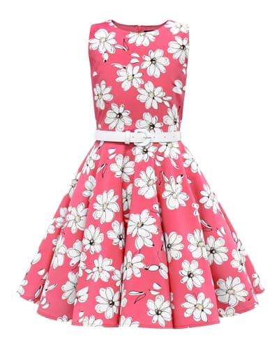 Image of BlackButterfly Kids 'Audrey' Vintage Daisy 50's Girls Dress (Pink Floral, 9-10 Years)