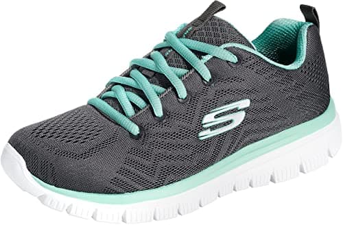 Image of Skechers Women's Graceful Get Connected Sneaker, Charcoal Mesh Green Trim, 5 UK