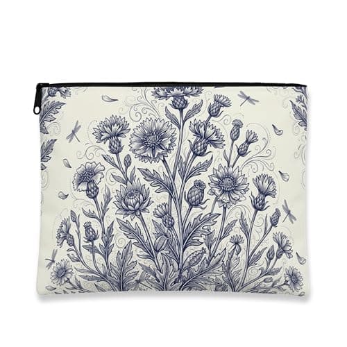 Image of Floral Makeup Bag, Vintage Elegant Cosmetic Travel Pouch for Women, Portable Canvas Zipper Organizer, Perfect for Spring and Summer, Cream, 7x9 Inch, Floral