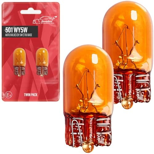 Image of Xtremeauto 2x 501 WY5W Amber Bulbs – 12V 5W W2.1x9.5d Capless Indicator & Side Repeater Car Bulbs, Orange Wedge Light Twin Pack