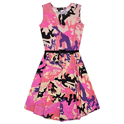 Image of A2Z 4 Kids Girls Sleeveless Skater Dress with Belt Cotton - A2Z Camo Skater Dress Baby Pink 7-8