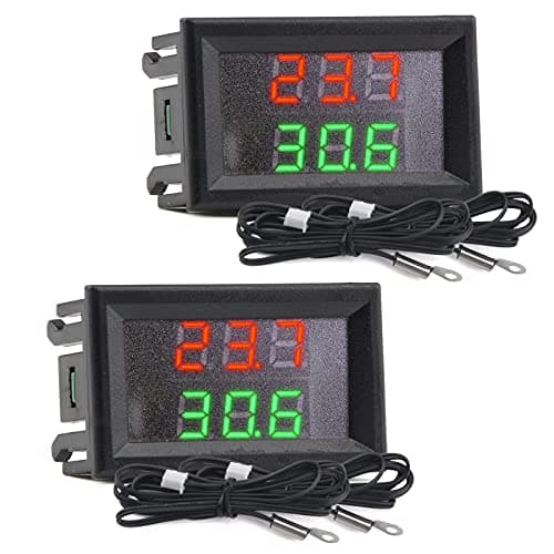 Image of 2 PCS Mini DC 4-28V Dual Display Digital Thermometer with NTC Waterproof Metal Probe Temperature Sensor Tester Car Room Indoor (Red+Green)