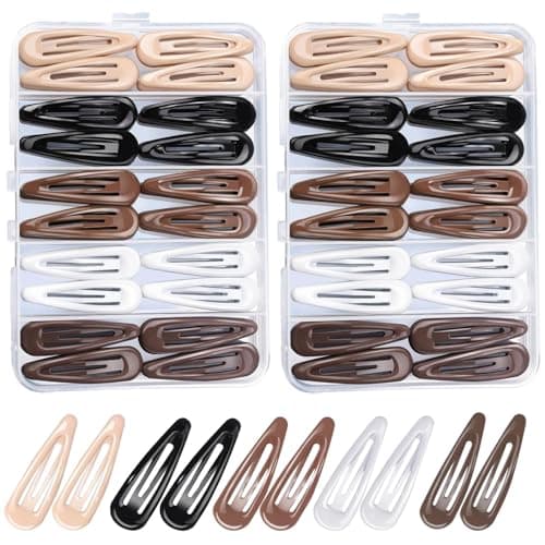 Image of 50Pcs Non-Slip Snap Hair Clips for Women and Girls, 5cm Silicone Coated Metal Hair Accessories in Compact Case, 5 Colors