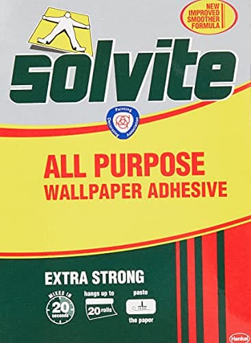 Image of Solvite All Purpose Wallpaper Adhesive with Long-Lasting Results, Wallpaper Paste, Mixes in 20 seconds, Hangs up to 20 Rolls, 2x185g Sachets
