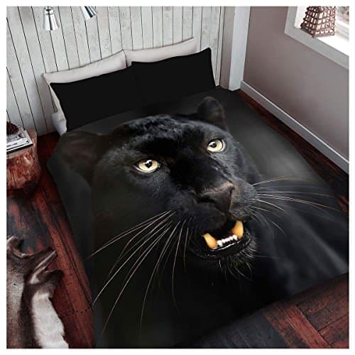 Image of GC GAVENO CAVAILIA WILDLIFE 3D BLACK PANTHER Bed Set with Duvet Cover and Pillow Case, 100% Polyester, Black, Double