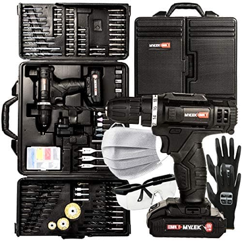 Image of Mylek 18V Cordless Drill Driver Screwdriver DIY Set Electric, One x 1500mAh Li-on Battery, Variable Speed, LED Light, Anti-Shock Grip with 151 Piece Accessory Tool Kit and Carry Case Complete