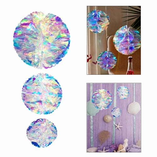 Image of ZYOOO 3pcs Iridescent Honeycomb Balls,Shiny Rainbow Foil Ceiling Hanging Flowers for Wedding,Birthday,Theme Party Decoration(15cm,20cm,25cm)