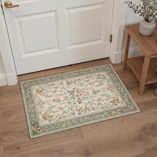 Image of GENIMO Washable Rug à Motifs Floraux Ochre Bloom Bedroom Kitchen Lightweight Waterproof Anti-Slip Small Rug 40x60cm
