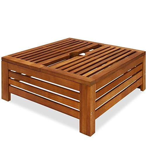 Image of Deuba® Parasol Base Cover | FSC®-Certified Acacia Wood | Doubles as Side Table | Weather-Resistant | Heavy Duty | Suitable for Various Umbrella Bases | 62x62x26cm | 8cm Hole Diameter