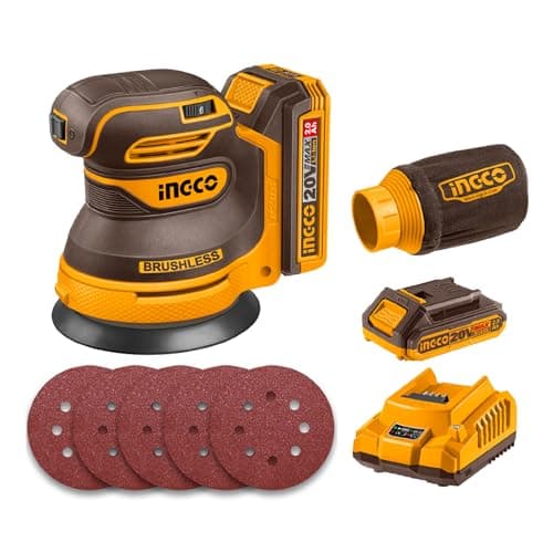 Image of INGCO 20V Cordless Random Orbit Sander 125mm, Brushless Motor, 6 Variable Speeds, Electric Sander Ideal for Sanding, Polishing Wood, Home Improvements CROSLI20021