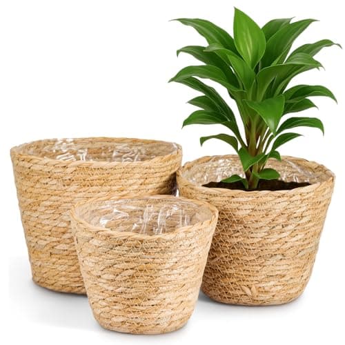 Image of GREENSAPPIRE 3 Pcs Wicker Plant Pots Seagrass Planter Basket, Flower Pots Cover, Hand-Woven Planters for Plant Pot Basket in Indoor or Outdoor