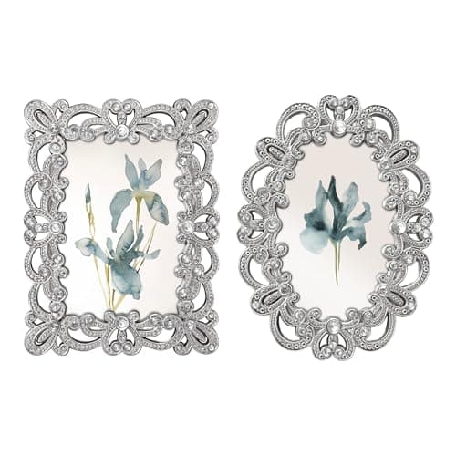 Image of GIFTY GIFTY Vintage Silver Mini Frame Set/Set of 2 / 2x3 In | For Tabletop Display | Perfect for Home Decor, Xmas, Wedding, Graduation, Or Milestone Photos W/Gift Box