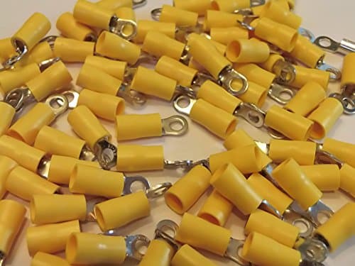 Image of yellow 4.3mm ring terminal crimp connector (for4mm bolt/screw) 25 50 100 pack (25)