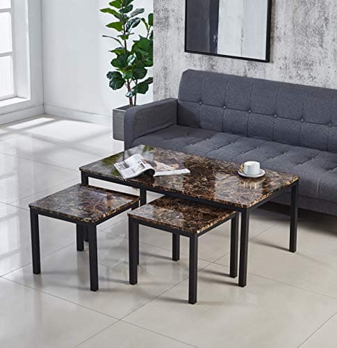 Image of Modernique Marble Effect MDF Brown Emillia Range Kitchen Living Room Sets including, Coffee Table, Side Table, Dining Sets, Nest of 3 Table Sets (Coffee Table & 2 Side Tables)