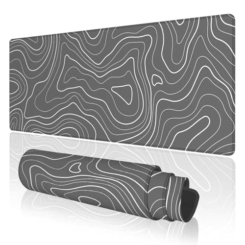 Image of TOXXU Gray Topographic Contour Large Gaming Mouse Pad with Anti-Slip Base for Keyboard, Map Extended XL Mousepad for Office and Room, Cool Desk Mat with Stitched Edges for Desk, 31.5 x 11.8 in