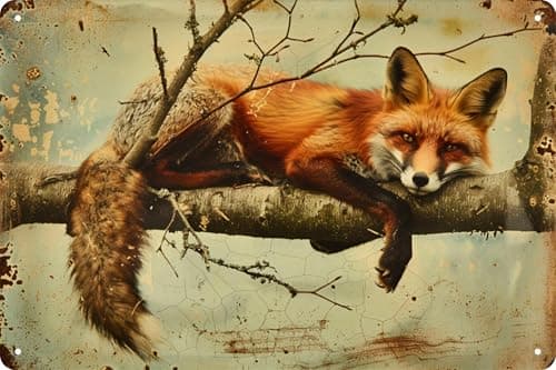 Image of Retro Funny Home Tin Sign,Vintage Decoration Metal Sign,Wall Aesthetics for Kitchen Bar Pub Club Cafe Living Room Restaurant Shop Office 8x12 Inches (Fox)